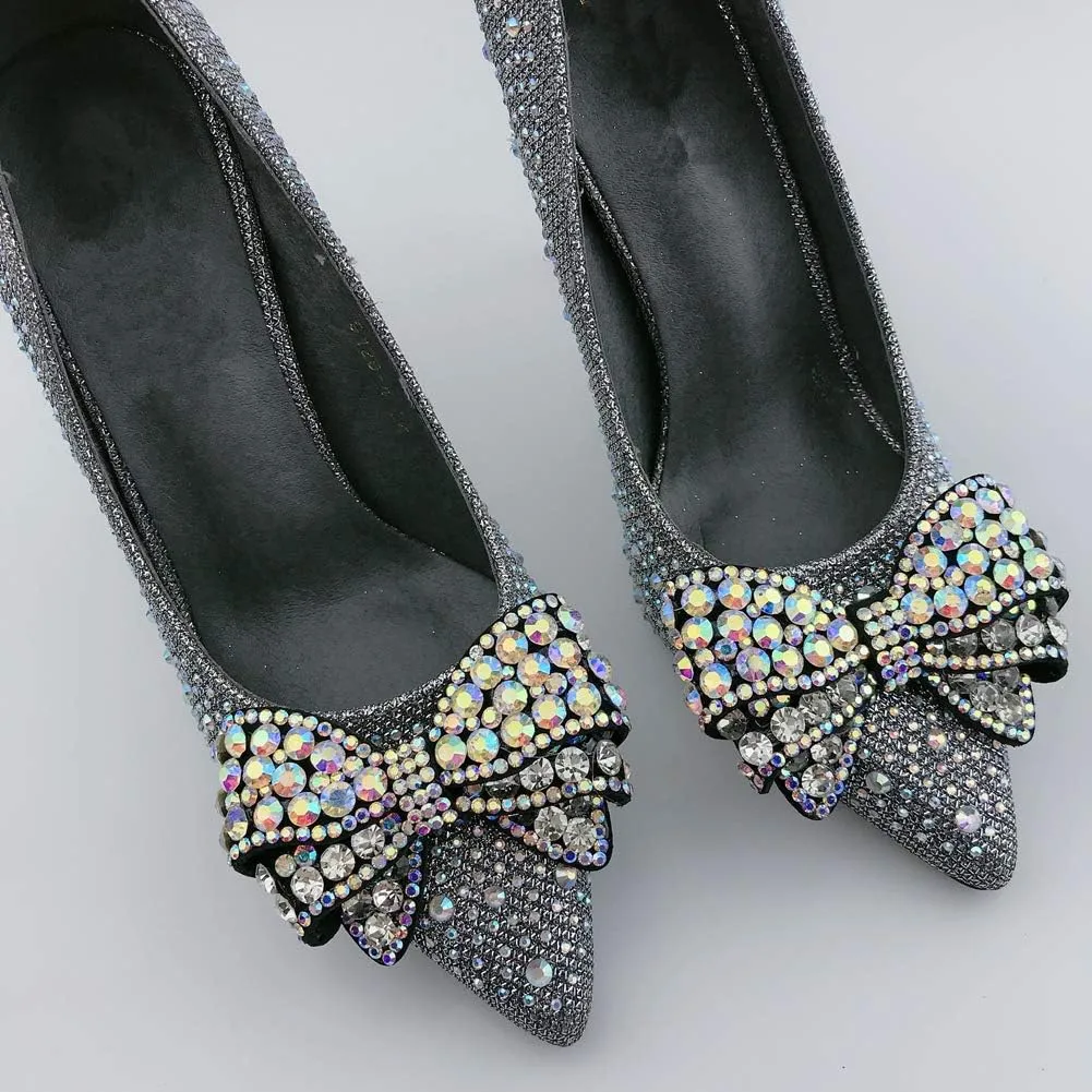1 Pair Handmade Rhinestone Bow Shoe Clips Shoes Decoration Bridal Wedding Party