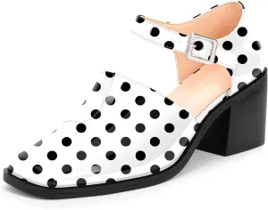 100FIXEO Women's Block High Heel Patent Leather Pumps Square Toe Buckle Strap Glossy Mary Jane Shoes