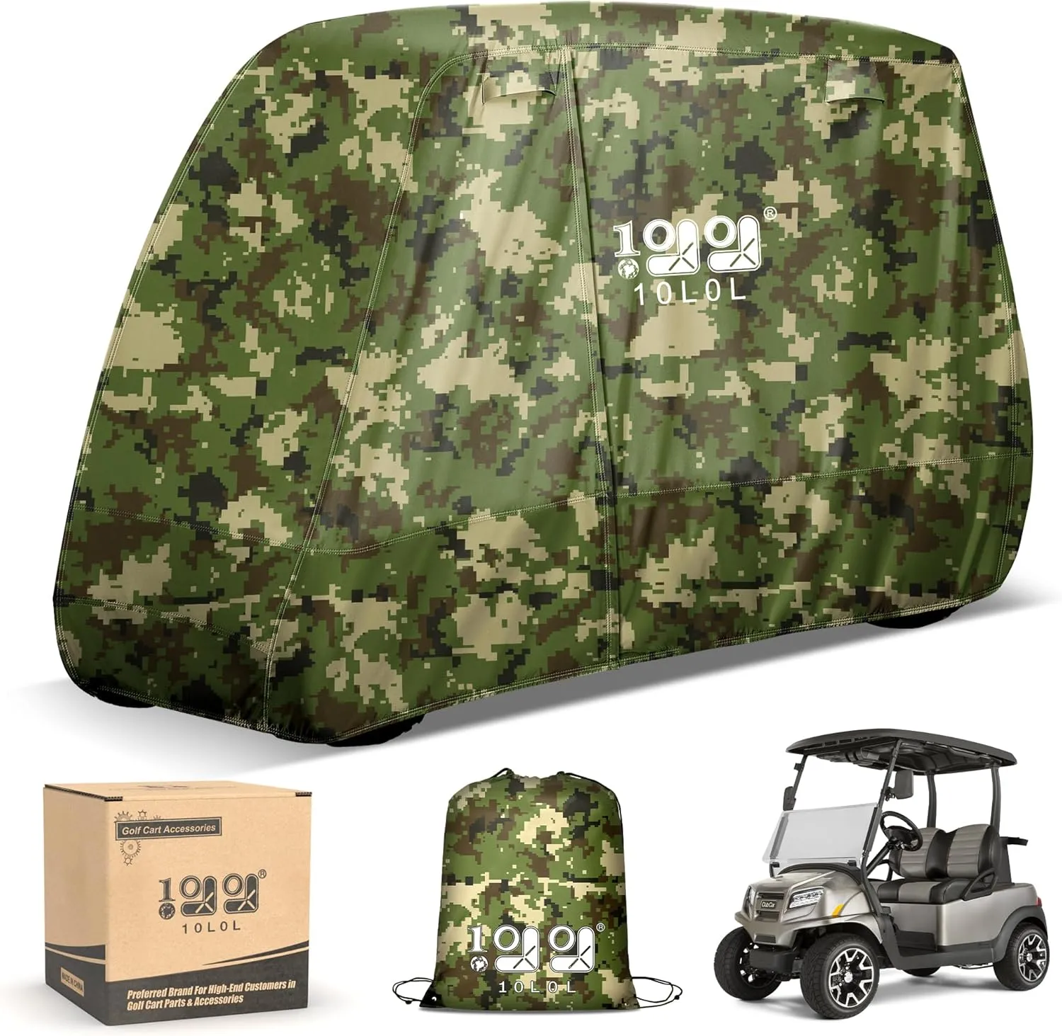 10L0L Waterproof Golf Cart Cover, Universal Fit for Yamaha, EZGO, Club Car & Honda, All-Weather 2/4/2 2 Passenger Protection with Three Zipper Doors