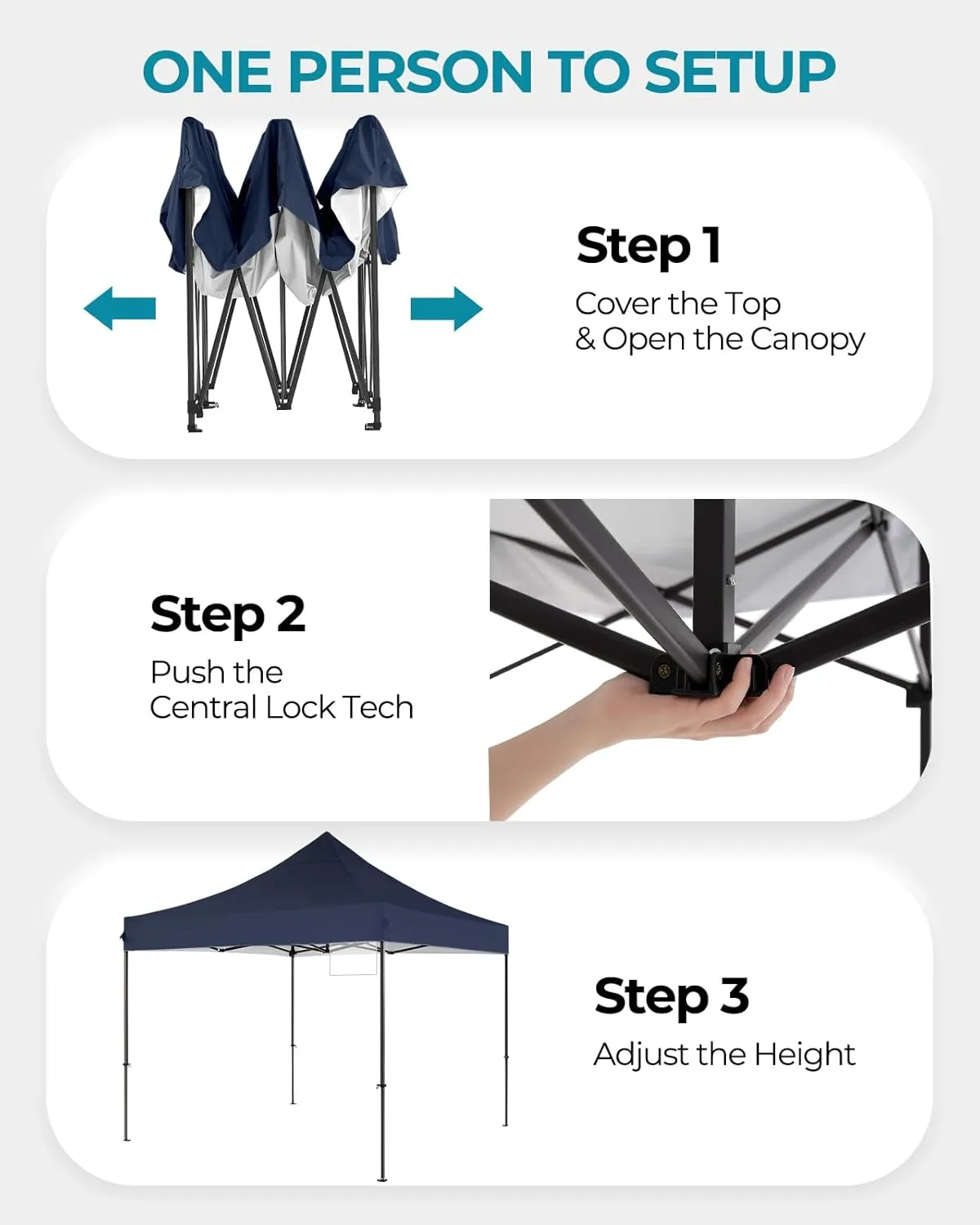10x10 Pop Up Canopy with Wheeled Bag, Commercial Portable Canopy Tent, Easy Set Up, 4 Stakes & 4Sandbags & 4 Ropes, Waterproof Outdoor Shelter for Market, Parties, Navy Blue