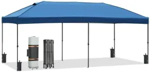 10x20 Pop-up Tent with Side Walls, Heavy-Duty Backyard Outdoor Shade Tent, Wedding Party Tent with Wheeled Bag, Adjustable Height (Blue)