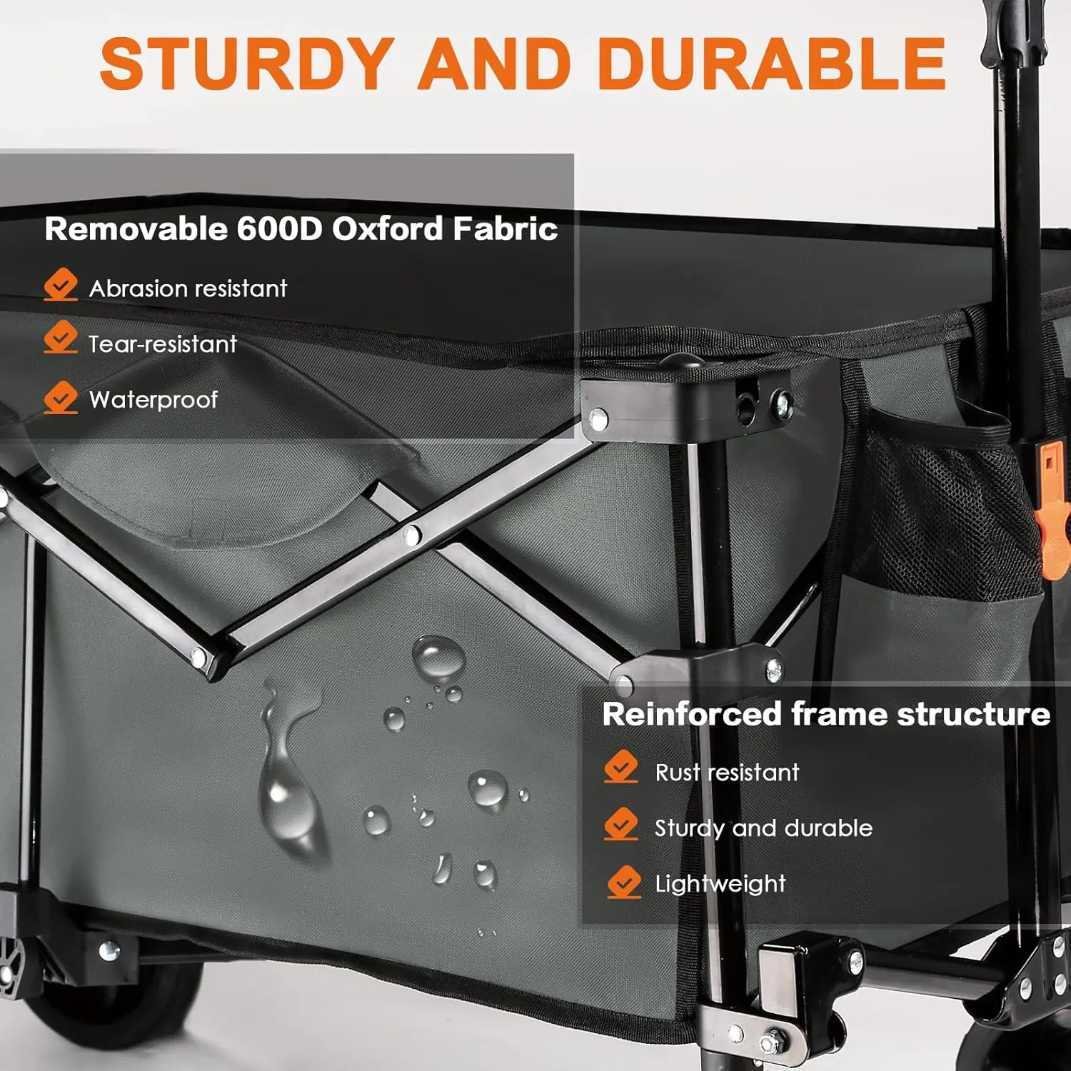140L Collapsible Wagon Cart Foldable, Folding Utility Grocery Cart with Side Pocket and Brakes for Shopping, Sports, Camping and Garden, Grey