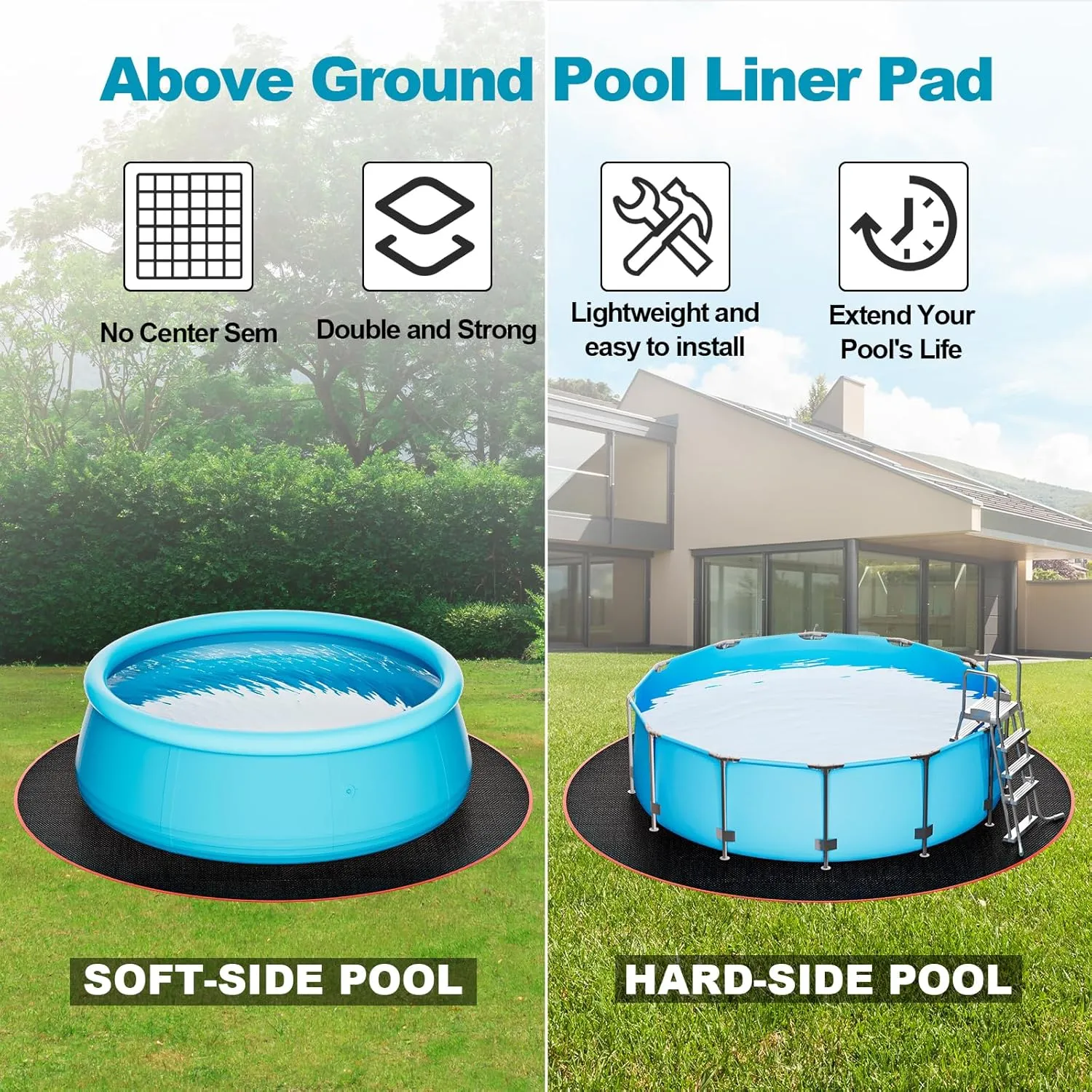 15 FT Round Pool Liner Pad for Above Ground Swimming Pool, Under Pool Floor Liner Underlayment Pad, Outdoor Pool Mat for Above Ground Pool Pad, Prevents Punctures Pool Mat Protector Tarp