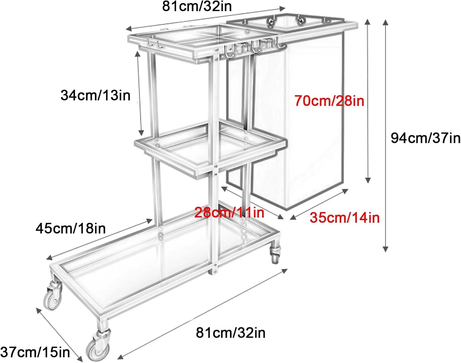 3tier Rolling Cart Thickened and Thickened, Cleaning Cart with Wheels Strong Load-Bearing Capacity, with Oxford Cloth Bag and Silent Universal Wheel(Blue)