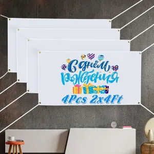 4 Pack 2 x 4ft White Craft Blank Banner - Oxford Cloth Heat Transfer Printing Sign with 16 Ropes, for Graduation Class of 2025, Art Projects, Happy Birthday Parties Decorations