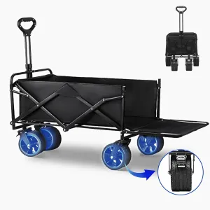 450 Lbs Adjustable Foldable Wagon Cart 47.2" Extended Heavy Duty 250L Outdoor Folding Camping Grocery Portable Utility Cart Brakes & All-Terrain Big Wheels for Sports Garden Beach