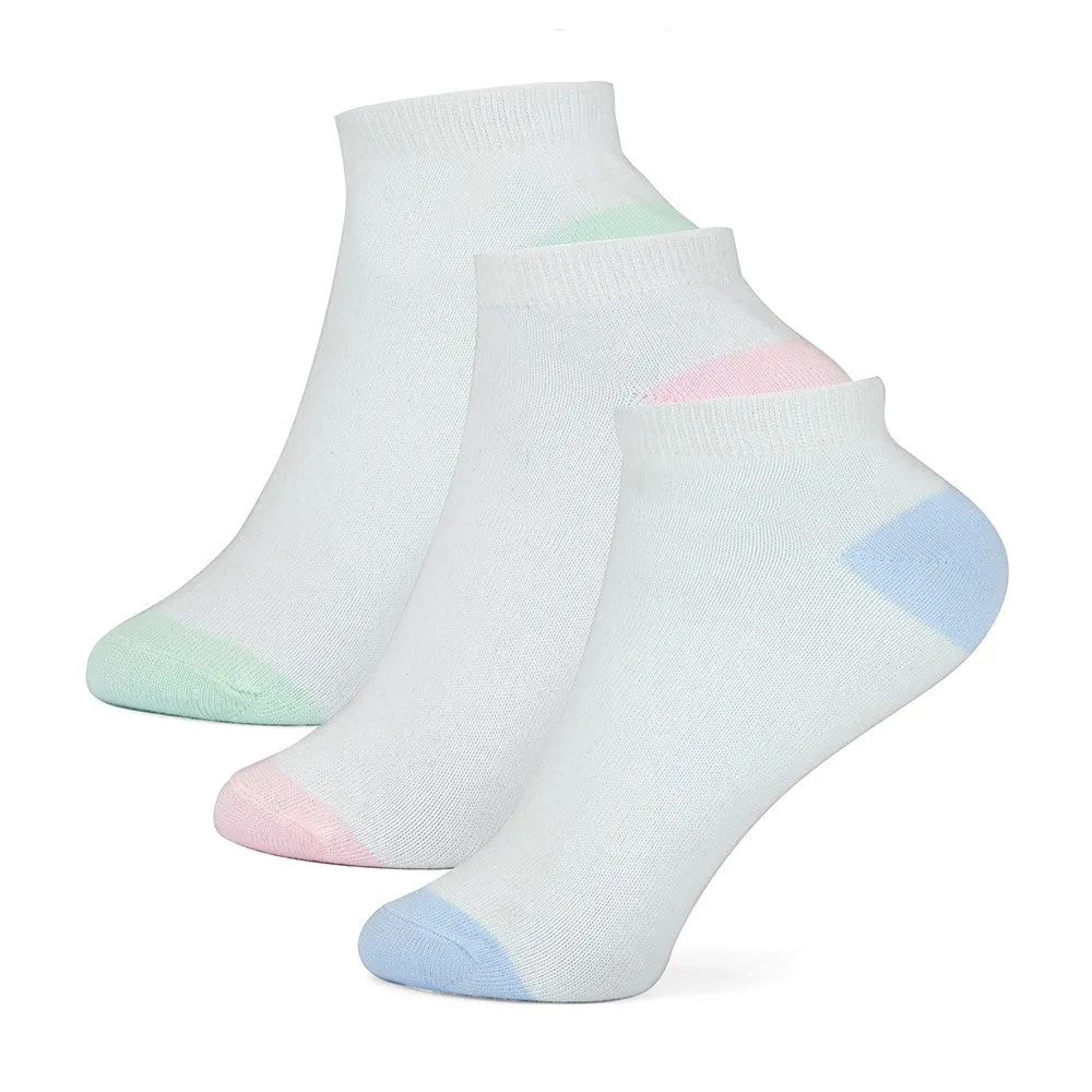 6 Pairs Ladies Trainer Liner Socks Black or White with Multicolour Toes & Heels