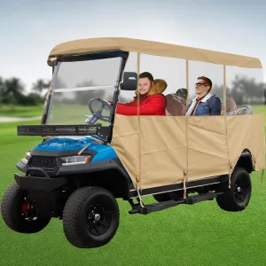 6 Passenger Golf Cart Enclosure Rain Cover for Club Car EZGO Yamaha, Long Roof 118 in, Universal Six Seater Person Golfcart Winter Weather Poncho Waterproof, Zippered Sided Doors, Clear Windows