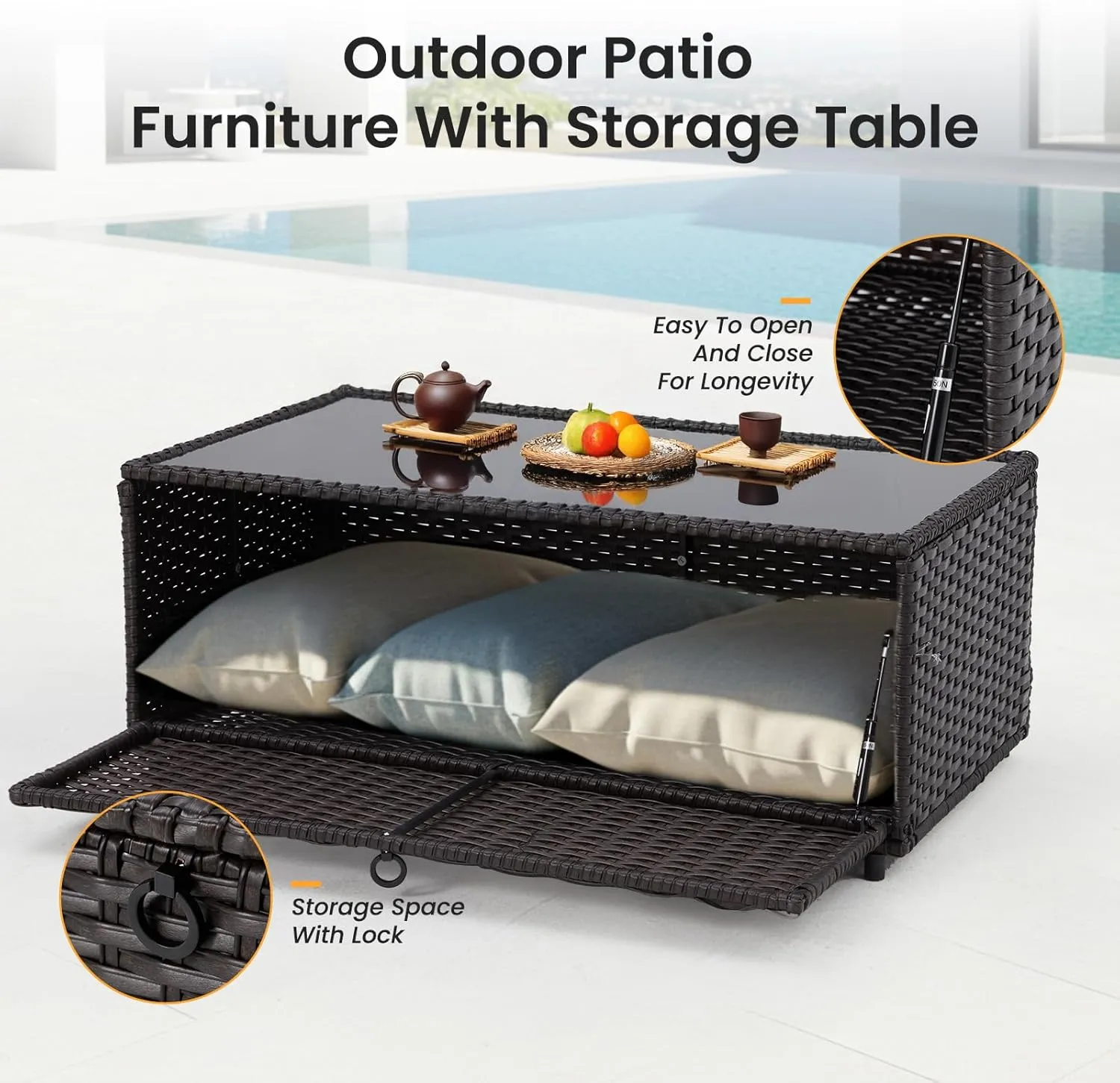 6 Piece Outdoor Patio Furniture Set, Outdoor Wicker Rattan Sofa with Swivel Chairs, Ottomans, Comfy Cushions, Coffee Table, All Weather Conversation Set for Garden, Backyard - Brown Rattan/Khaki