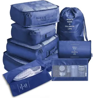 8 Set Packing Cubes, Carry On Luggage Organizer Bags with Shoe Bags Travel Underwear Storage Bag (Navy blue)