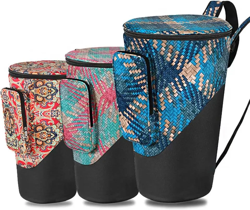 8/10/12/13 Inch Double-Shoulder African Drum Bag, Thickened with Cotton, Personalized Tambourine Backpack,Pink,13 inch
