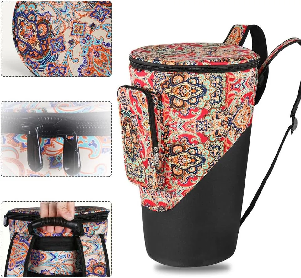 8/10/12/13 Inch Double-Shoulder African Drum Bag, Thickened with Cotton, Personalized Tambourine Backpack,Pink,13 inch