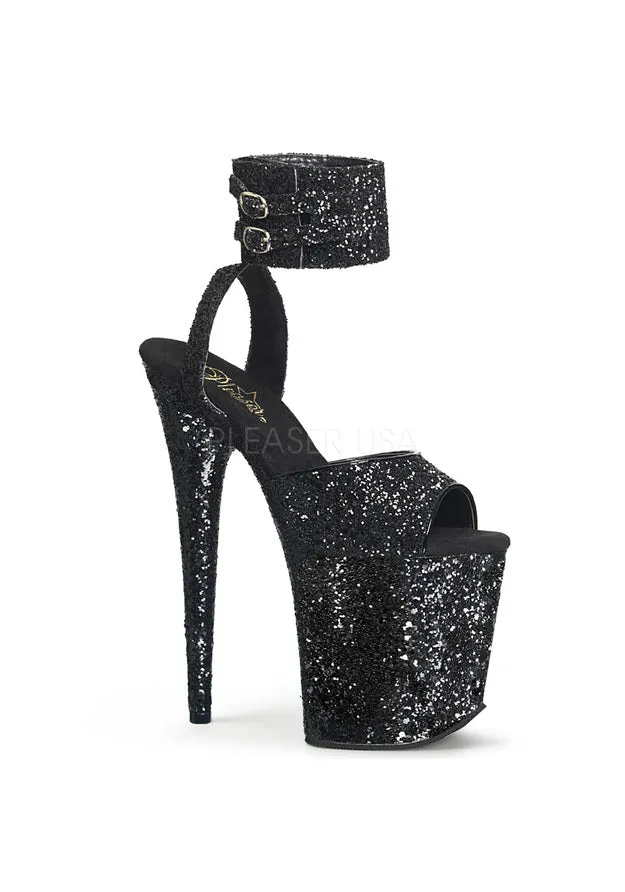 8" Heel, 4" PF Glitter Ankle Strap Sandal