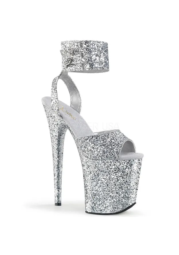 8" Heel, 4" PF Glitter Ankle Strap Sandal