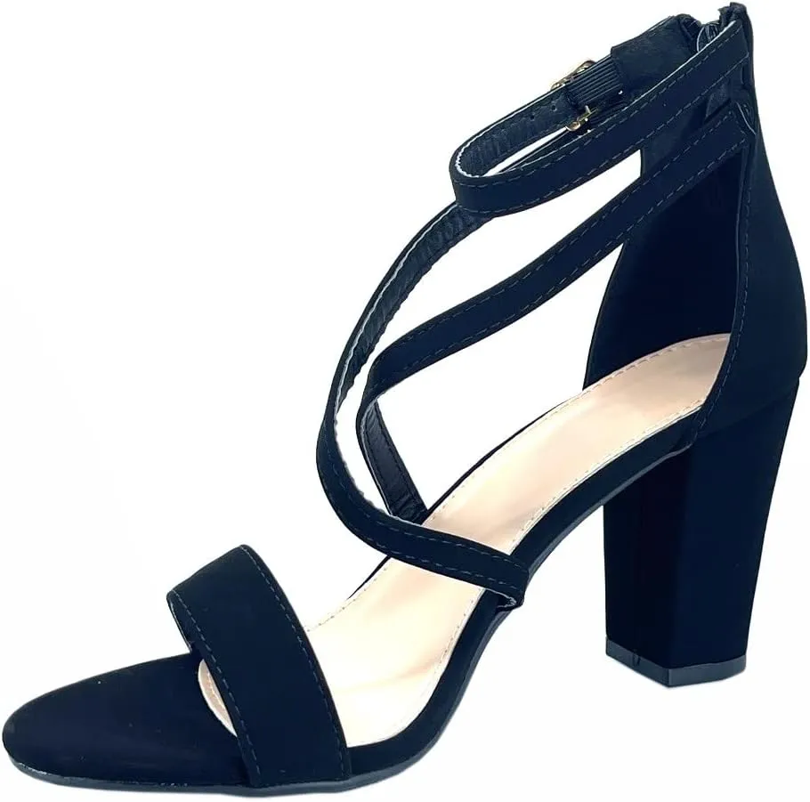 ABSOLEX Women Fashion Cross Strap Ankle Strap Open Toe Block High Heel Sandal Wedding/Party/Dressy/Formal Shoe
