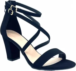 ABSOLEX Women Fashion Cross Strap Ankle Strap Open Toe Block High Heel Sandal Wedding/Party/Dressy/Formal Shoe