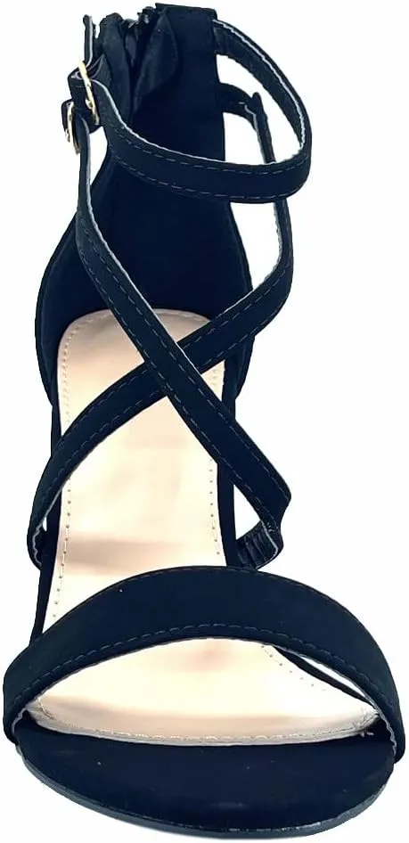 ABSOLEX Women Fashion Cross Strap Ankle Strap Open Toe Block High Heel Sandal Wedding/Party/Dressy/Formal Shoe