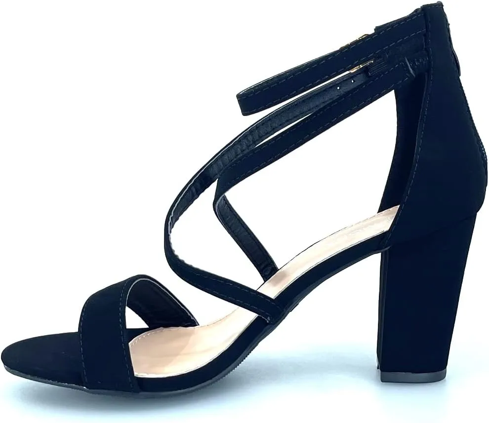 ABSOLEX Women Fashion Cross Strap Ankle Strap Open Toe Block High Heel Sandal Wedding/Party/Dressy/Formal Shoe