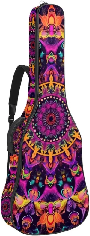 Acoustic Guitar Bag with Two Pockets Guitar Gig Bags,Purple Psychedelic Mandala Hippie Water Resistent Dual Adjustable Shoulder Strap Guitar Case Gig Bag