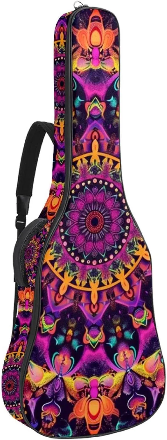 Acoustic Guitar Bag with Two Pockets Guitar Gig Bags,Purple Psychedelic Mandala Hippie Water Resistent Dual Adjustable Shoulder Strap Guitar Case Gig Bag