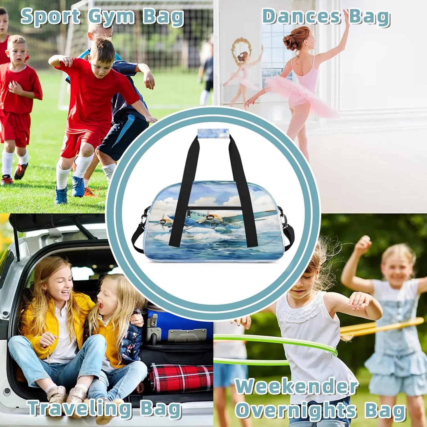 Aircraft Pattern Small Gym Bag 18 inch Carry On Duffel Bag for Weekender Travel Sports Workout Yoga Gymnastics Dance Ballet