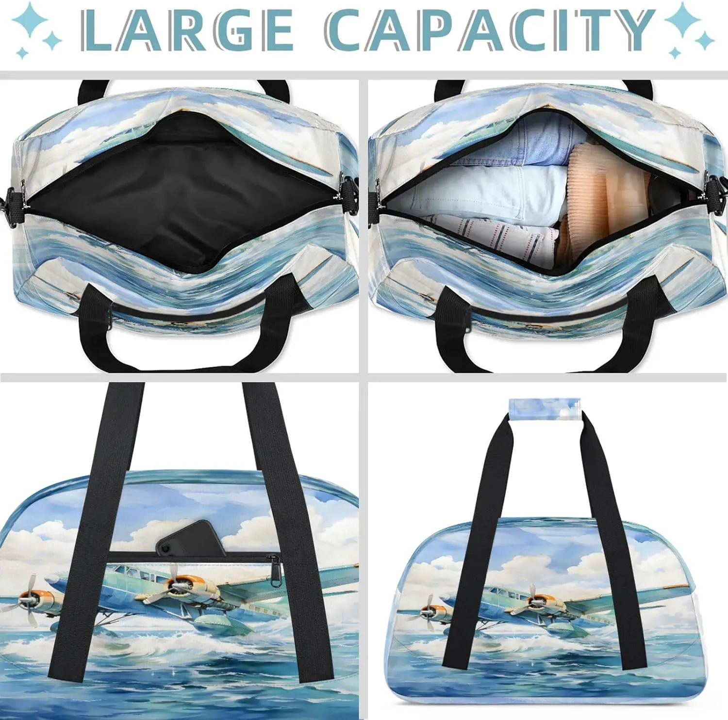 Aircraft Pattern Small Gym Bag 18 inch Carry On Duffel Bag for Weekender Travel Sports Workout Yoga Gymnastics Dance Ballet