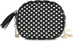 ALAZA Polka Dot Black White PU Leather Small Women Crossbody Shoulder Bag Purse Wallet with Adjustable Chain Strap