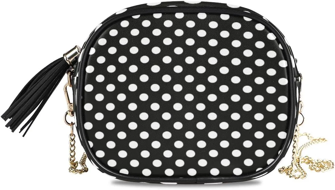 ALAZA Polka Dot Black White PU Leather Small Women Crossbody Shoulder Bag Purse Wallet with Adjustable Chain Strap