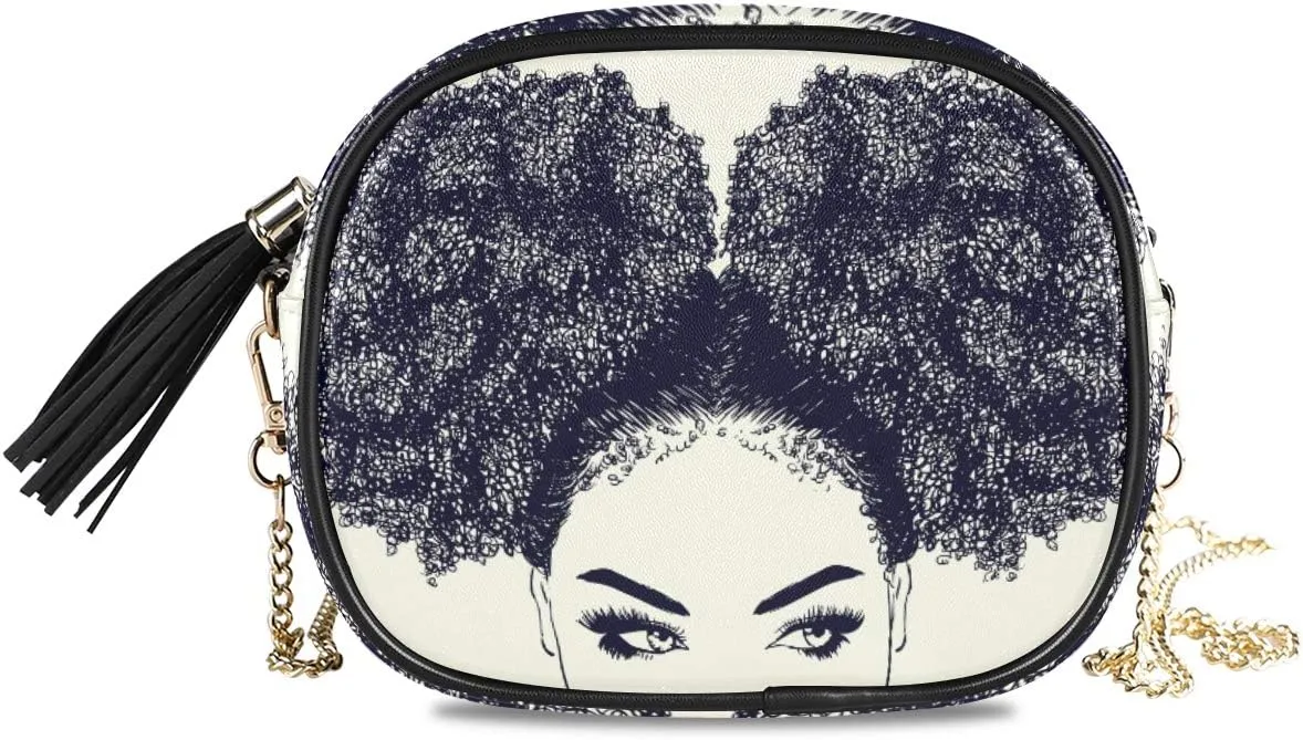 ALAZA PU Leather Small Crossbody Bag Purse Wallet African American Woman With Curly Hair Cell Phone Bags with Adjustable Chain Strap & Multi Pocket