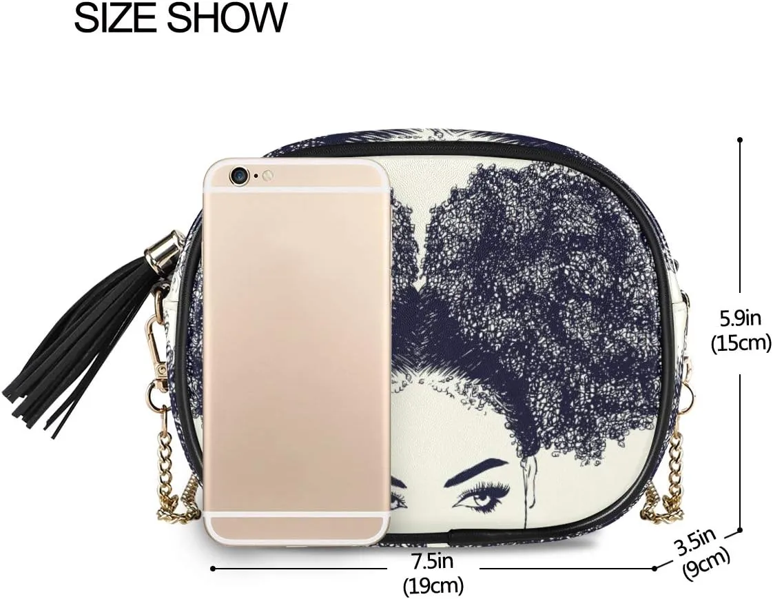 ALAZA PU Leather Small Crossbody Bag Purse Wallet African American Woman With Curly Hair Cell Phone Bags with Adjustable Chain Strap & Multi Pocket