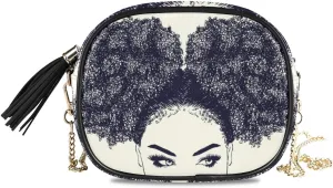 ALAZA PU Leather Small Crossbody Bag Purse Wallet African American Woman With Curly Hair Cell Phone Bags with Adjustable Chain Strap & Multi Pocket