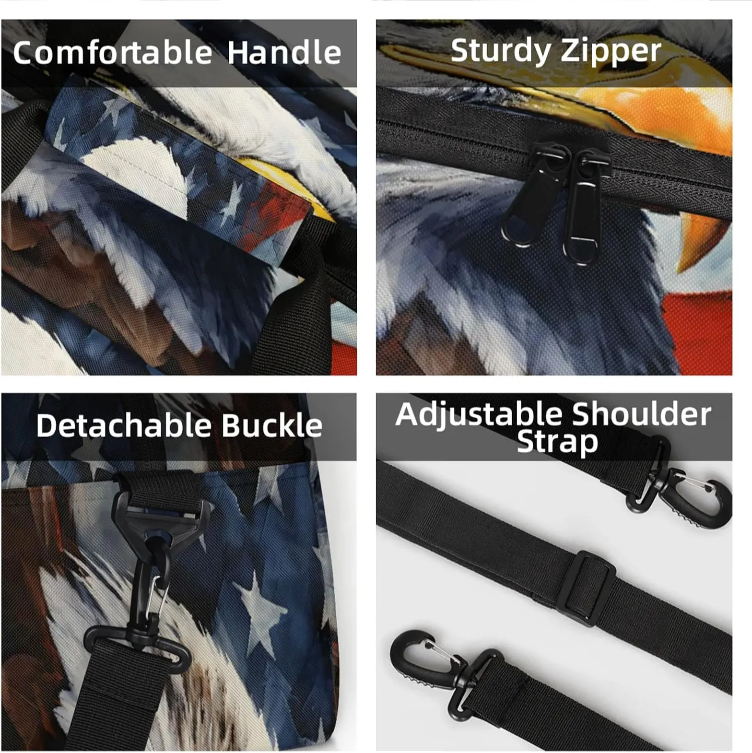 American Flag Eagles Small Gym Bag 18 inch Carry On Duffel Bag for Weekender Travel Sports Workout Yoga Gymnastics Dance Ballet