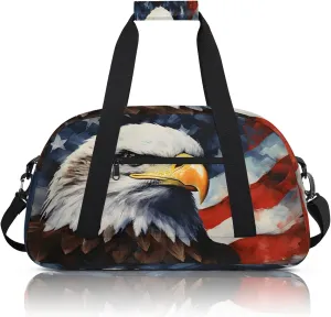 American Flag Eagles Small Gym Bag 18 inch Carry On Duffel Bag for Weekender Travel Sports Workout Yoga Gymnastics Dance Ballet