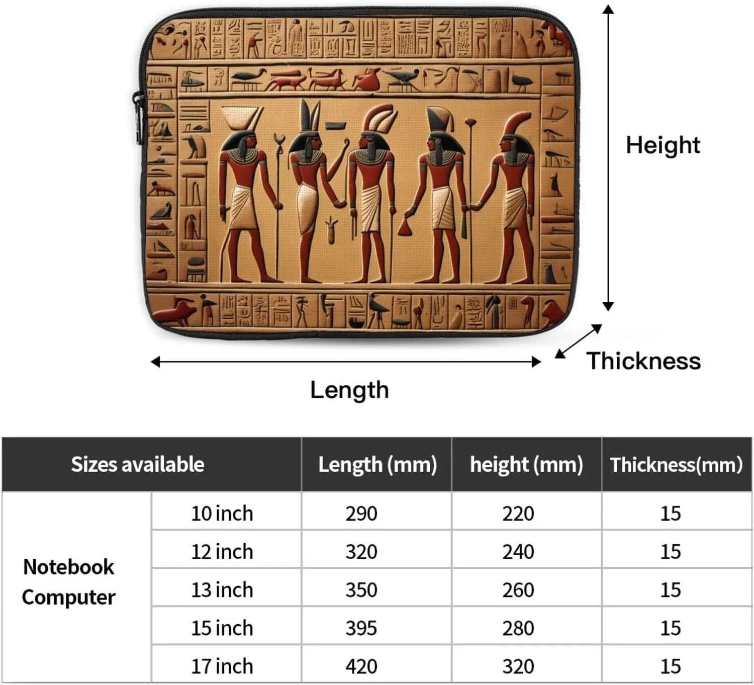 Ancient Egyptian Hieroglyph Pattern Portable Laptop Sleeve Case - Shockproof Portable Laptop Sleeve Bag 17 inch for Men and Women Business Travel, Office Daily Use