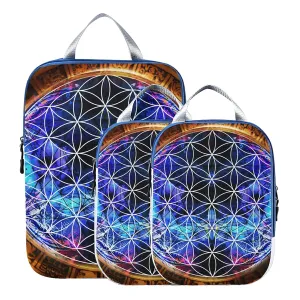Ancient Mayan Calendar Purple Gold Pattern Flower of Life 3 Set Packing Cubes, Waterproof Check Oxford cloth Organizers, Travel Packing Toiletry Storage Bag