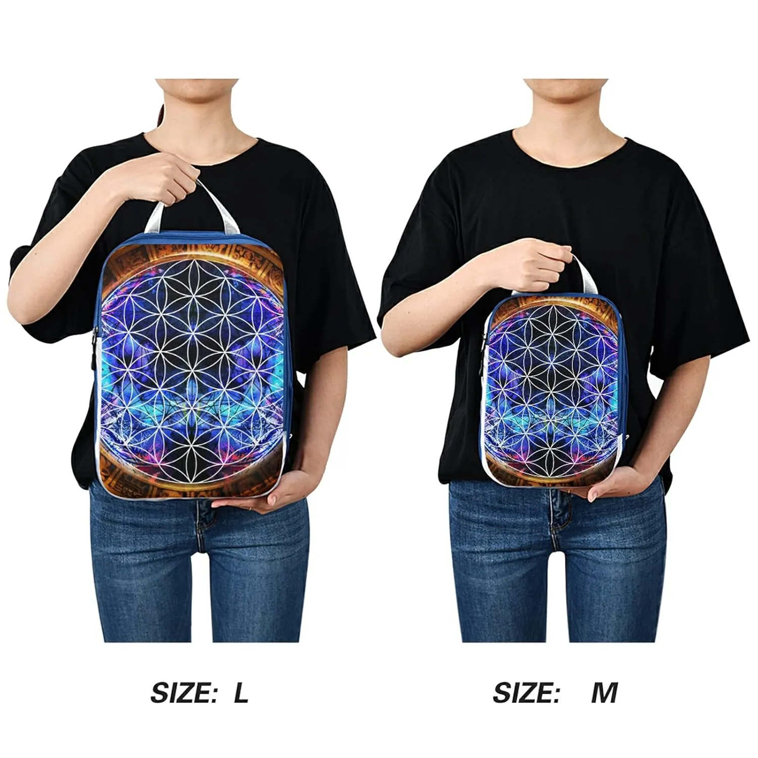 Ancient Mayan Calendar Purple Gold Pattern Flower of Life 3 Set Packing Cubes, Waterproof Check Oxford cloth Organizers, Travel Packing Toiletry Storage Bag