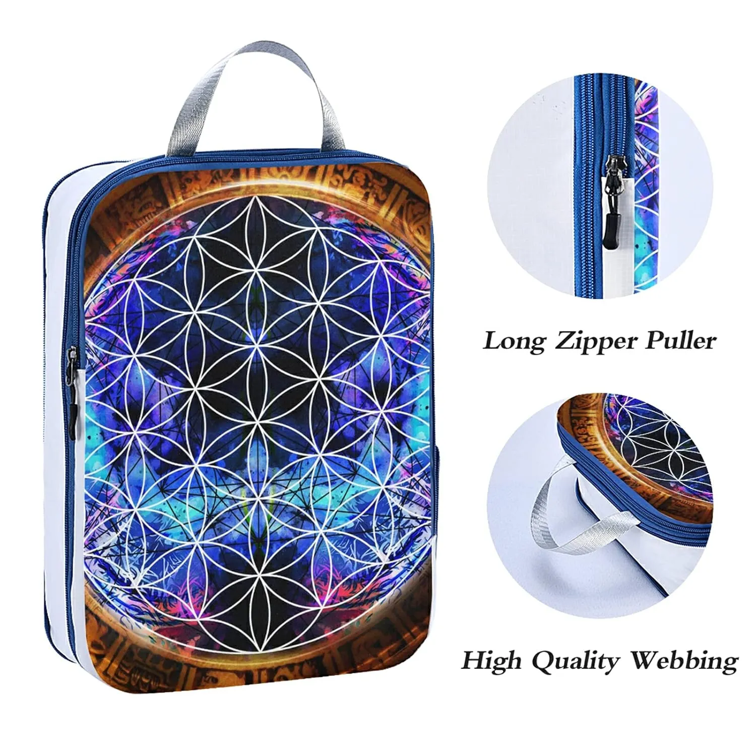 Ancient Mayan Calendar Purple Gold Pattern Flower of Life 3 Set Packing Cubes, Waterproof Check Oxford cloth Organizers, Travel Packing Toiletry Storage Bag