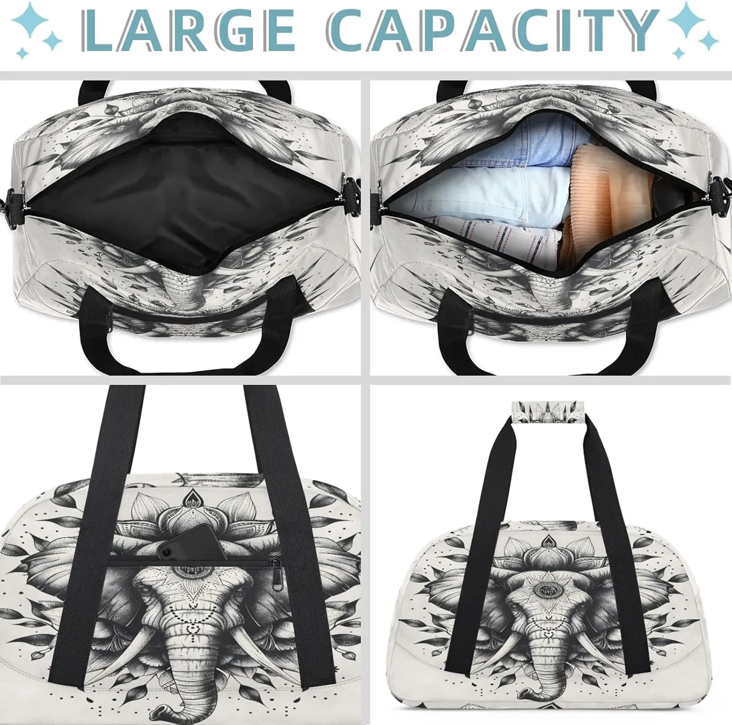Animal Elephant Small Gym Bag 18 inch Carry On Duffel Bag for Weekender Travel Sports Workout Yoga Gymnastics Dance Ballet