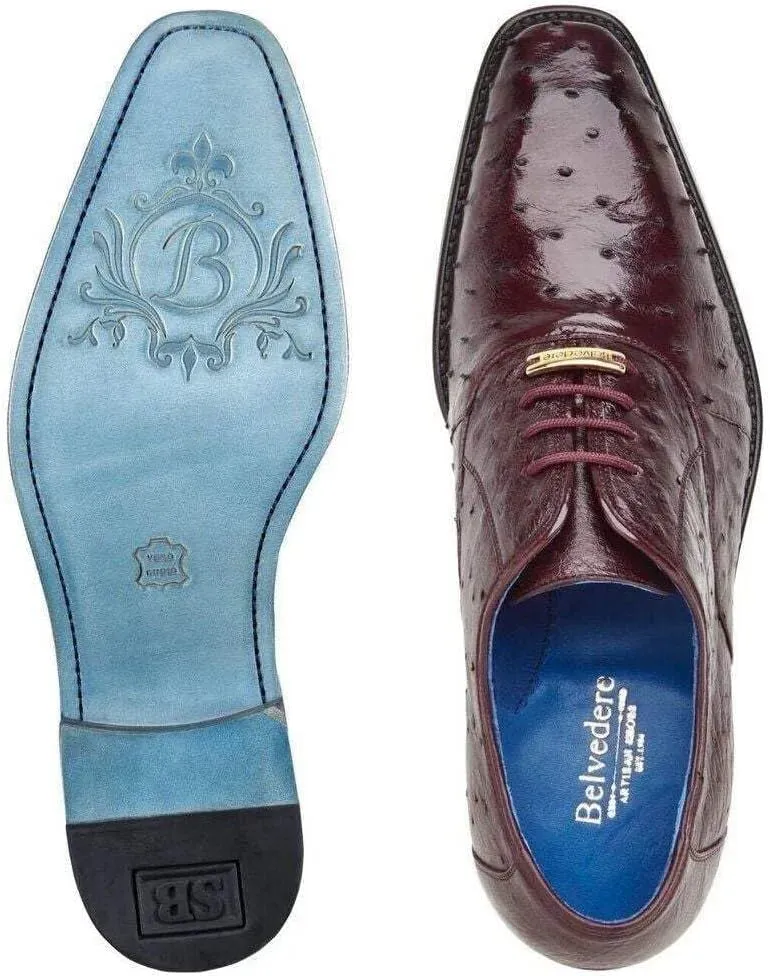Antique Dark Burgundy Ostrich Quill Orlando Dress Shoe