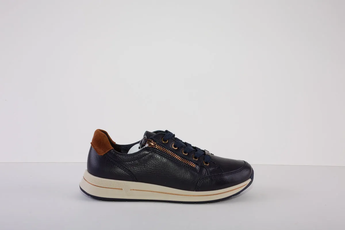 ARA TRAINER 24801-22 LACED FLAT FASHION TRAINER - NAVY