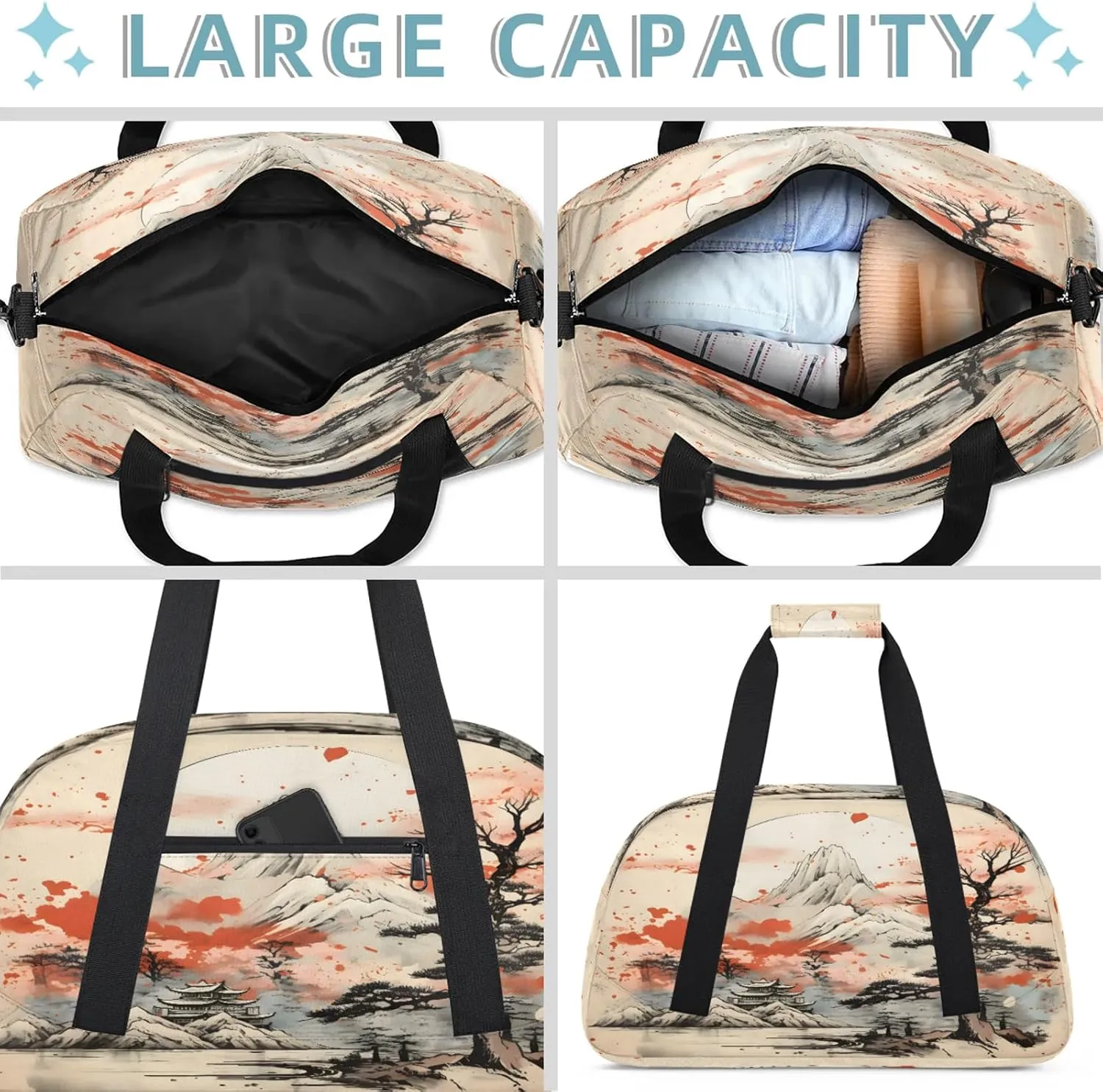 Asian Japanese Chinese Small Gym Bag 18 inch Carry On Duffel Bag for Weekender Travel Sports Workout Yoga Gymnastics Dance Ballet