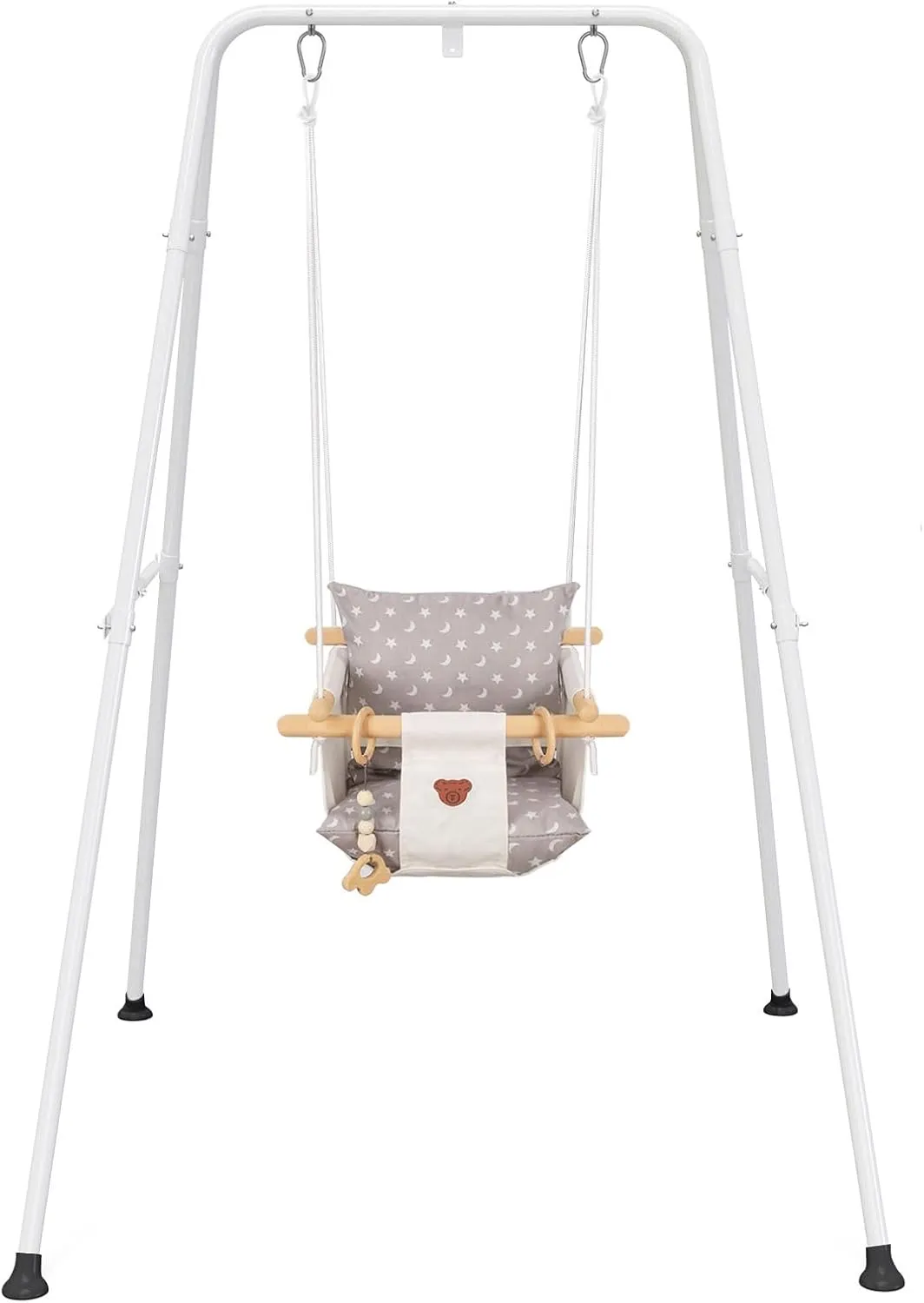 Baby Swing with Stand, Swing Set for Infant, Outdoor Indoor Swing Set with Canvas Cushion Seat (White)