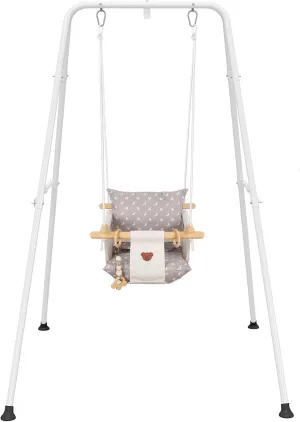 Baby Swing with Stand, Swing Set for Infant, Outdoor Indoor Swing Set with Canvas Cushion Seat (White)