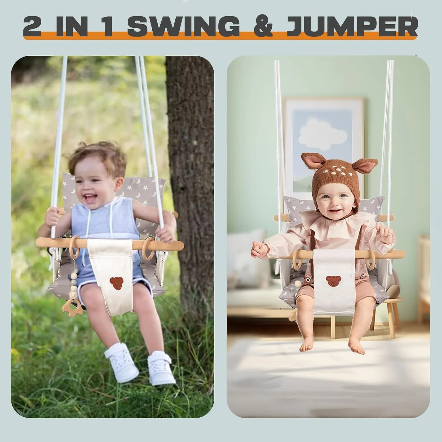 Baby Swing with Stand, Swing Set for Infant, Outdoor Indoor Swing Set with Canvas Cushion Seat (White)