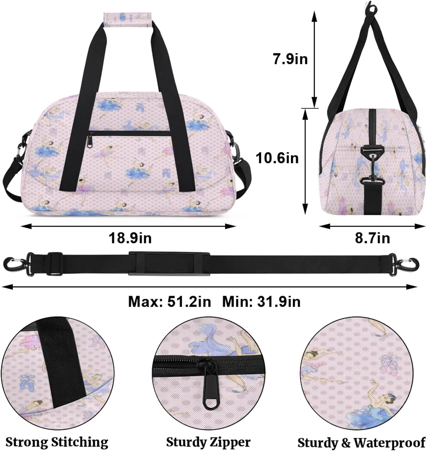 Ballet Small Gym Bag for Women Men, Travel Duffle Bag Workout Dance Tote Bag Carry On Overnight Weekender Bag