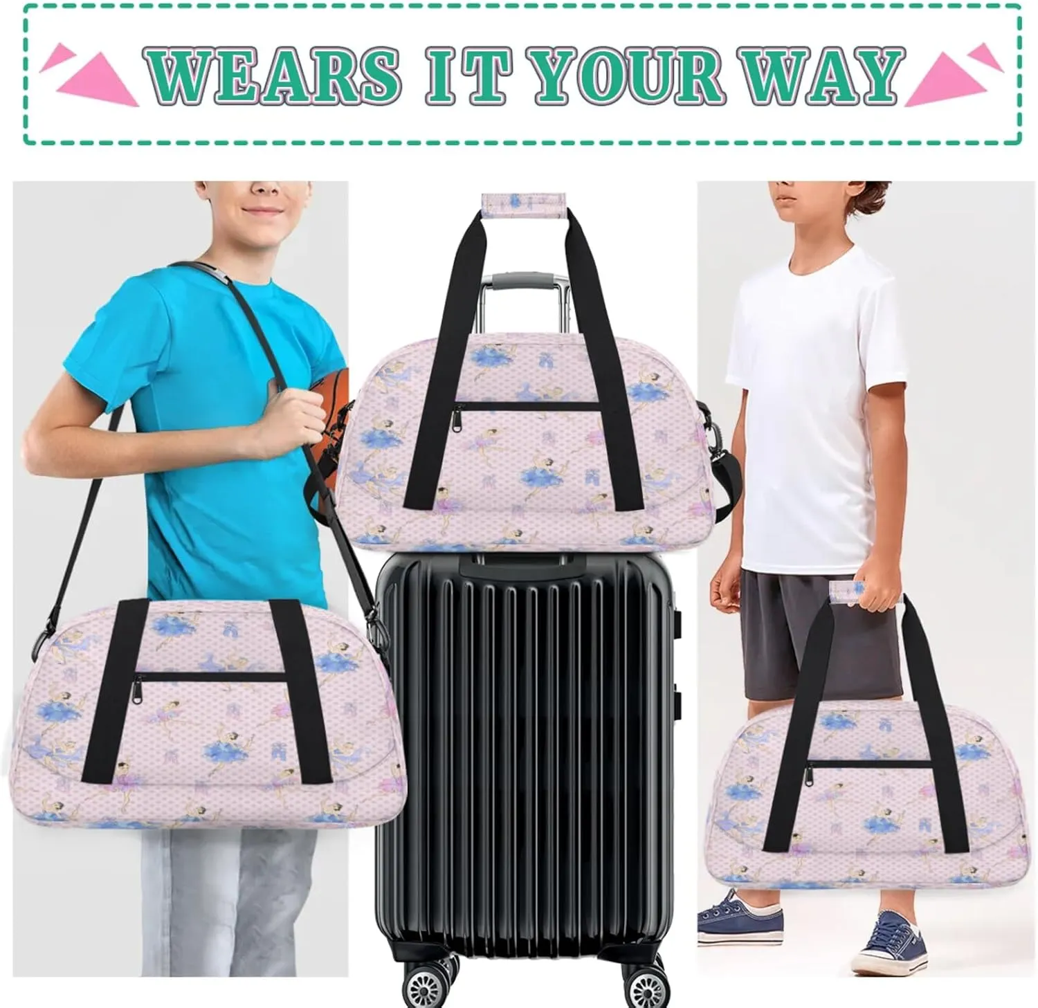 Ballet Small Gym Bag for Women Men, Travel Duffle Bag Workout Dance Tote Bag Carry On Overnight Weekender Bag