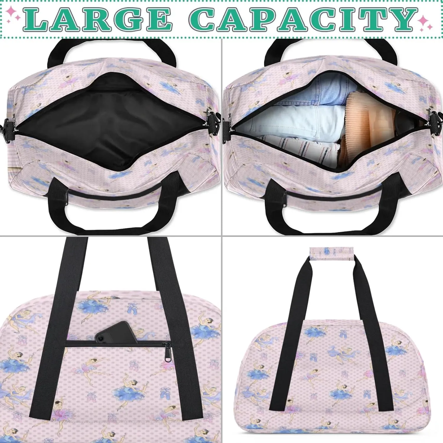 Ballet Small Gym Bag for Women Men, Travel Duffle Bag Workout Dance Tote Bag Carry On Overnight Weekender Bag