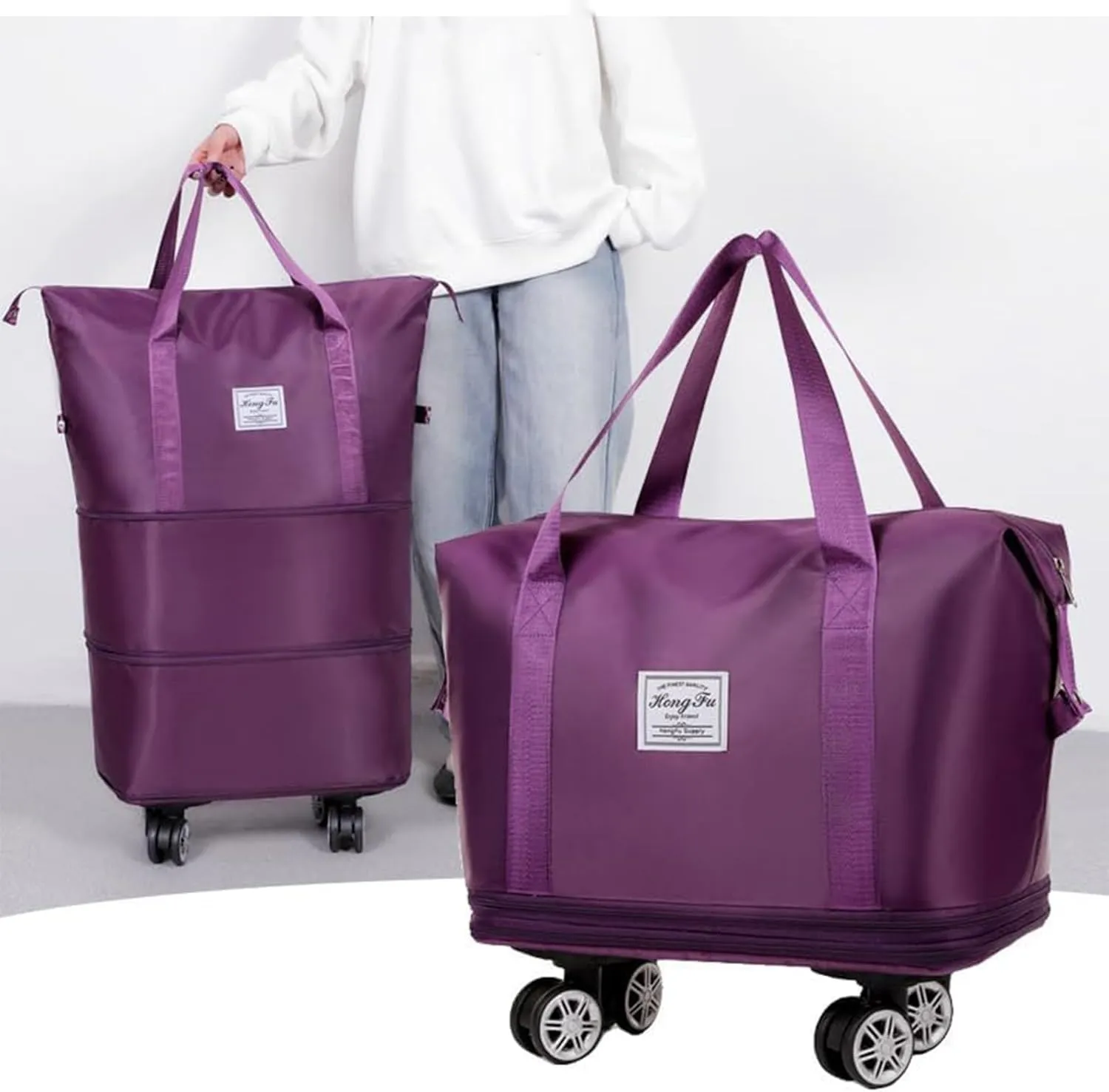 Beente Travel Bag with Wheels - 2025 New Large Capacity Travel Bag - Universal Wheel Removable, Expandable and Foldable (Dark Purple,one size)