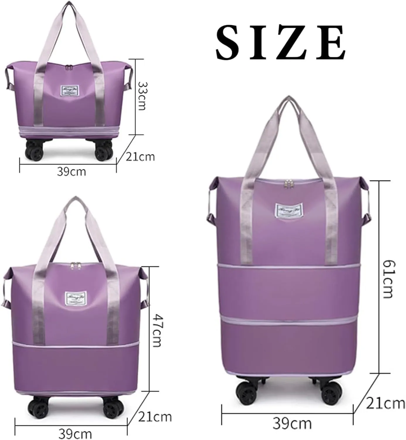 Beente Travel Bag with Wheels - 2025 New Large Capacity Travel Bag - Universal Wheel Removable, Expandable and Foldable (Dark Purple,one size)