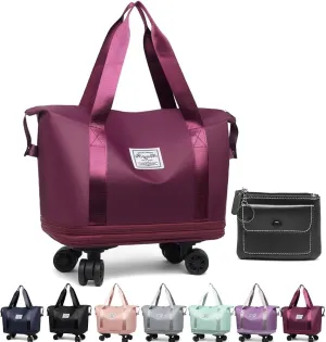 Beente Travel Bag With Wheels, 2025 New Large Capacity Travel Bag - Universal Wheel Removable, Expandable Foldable, Weekend Carry On Luggage Bag (Red)
